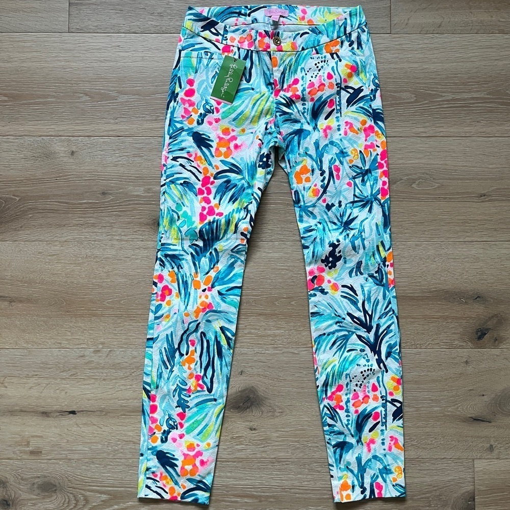 NWT LILLY PULITZER Serene blue multi Tippy Top Kelly Skinny Ankle pants Sz 0 *Y3